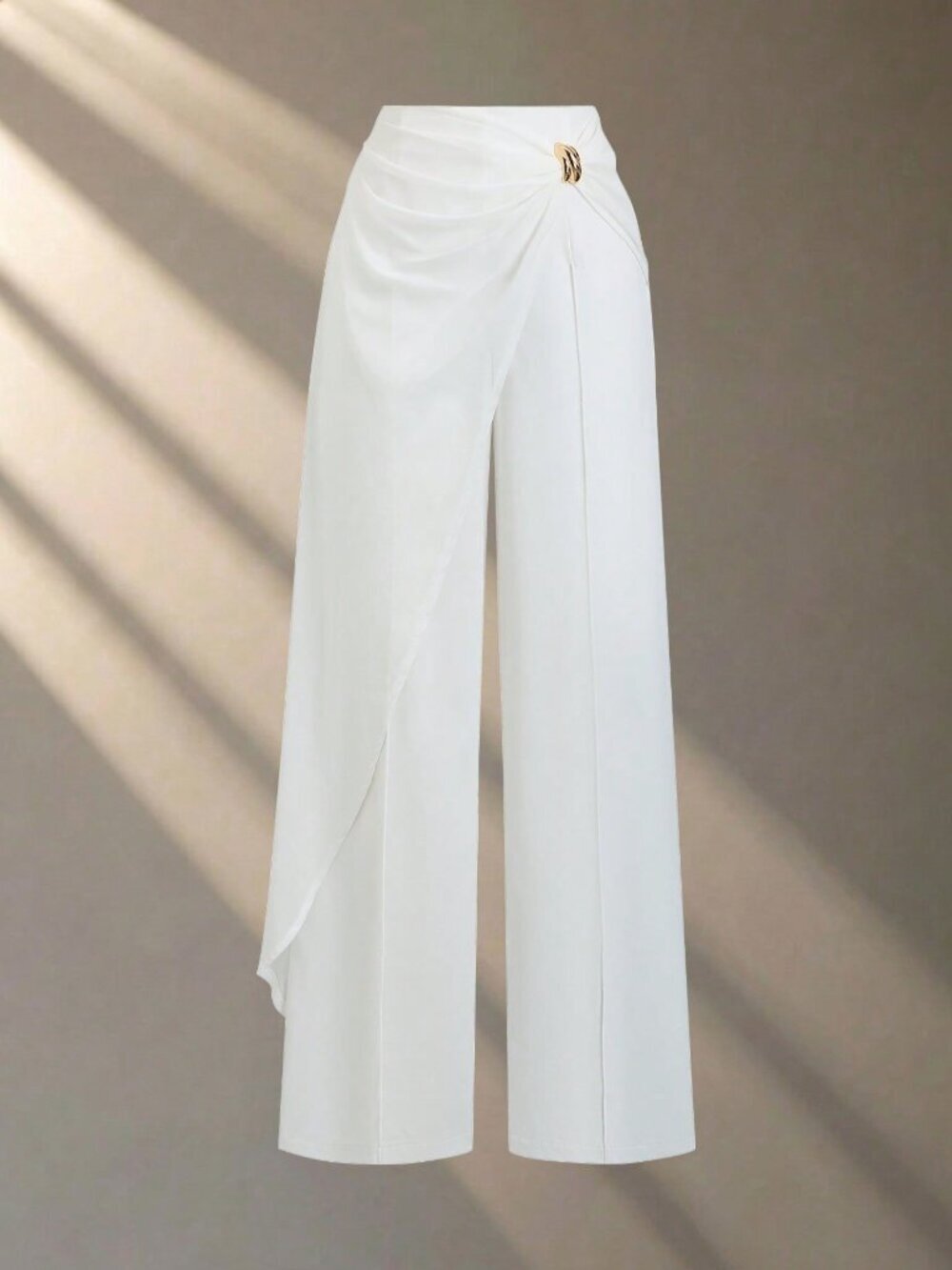 White Elegant Women's Chiffon Asymmetrical Party Trousers